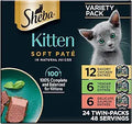 Sheba Perfect Portions Kitten Wet Cat Food Pate Chicken Entree, Salmon Entree, and Turkey Entree, 2.6 oz. Twin-Pack Trays (24 Count, 48 Servings)
