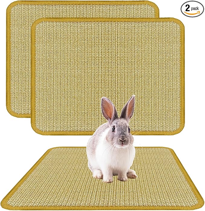 DYAUS Rabbit Scratching Pad, Sisal Bunny Scratch Pad, Natural Rabbit Foraging Mats for Cages, Indoor Bunny Toys Accessories for Bedding Biting Sleeping Resting (2PCS, 16x12in)