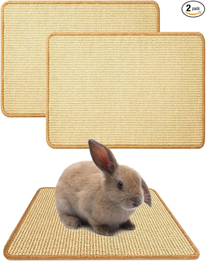 Oncpcare 2PCS Rabbit Scratch Mat Natural Bunny Scratching Pad Claws and Teeth Care Rabbit Mats for Cages Chew Toys for Bunny Pet Cage Bedding for Biting Sleeping Nesting, 16x12