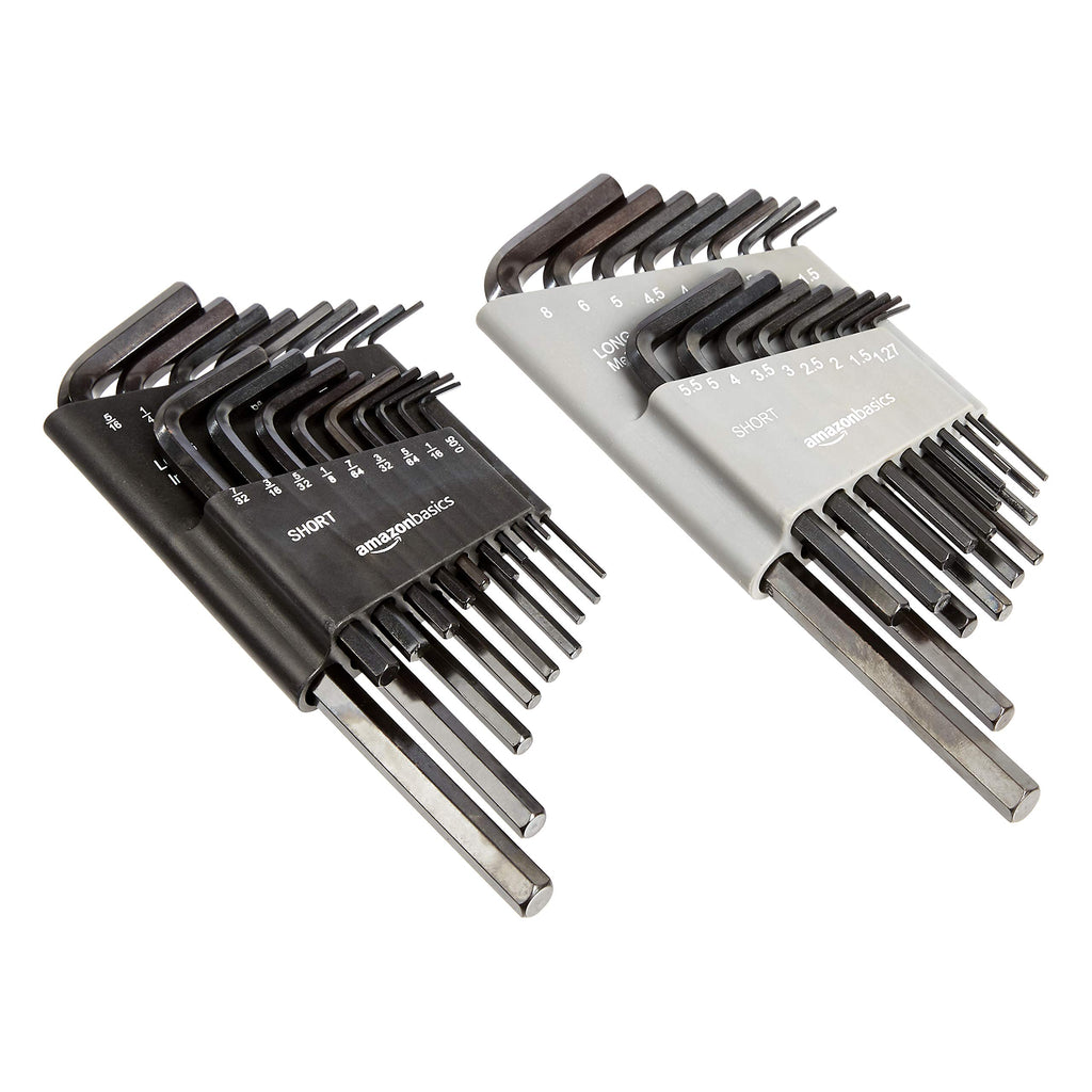 Basics 36-Piece Allen Wrench/Hex Key Set, SAE & Metric Sizes, Chrome Vanadium Steel with Long Arm, 2 Organized Storage Cases