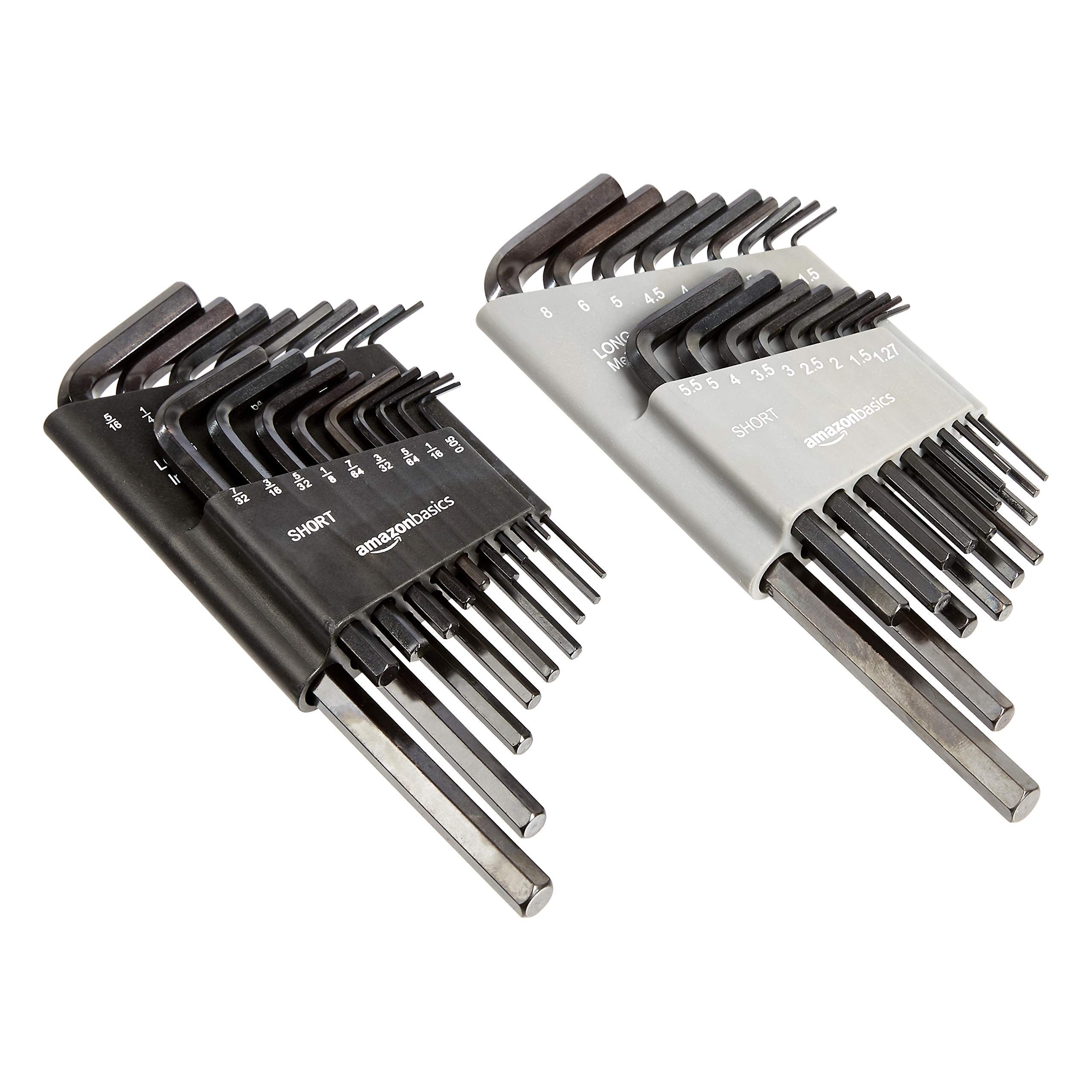 Basics 36-Piece Allen Wrench/Hex Key Set, SAE & Metric Sizes, Chrome Vanadium Steel with Long Arm, 2 Organized Storage Cases