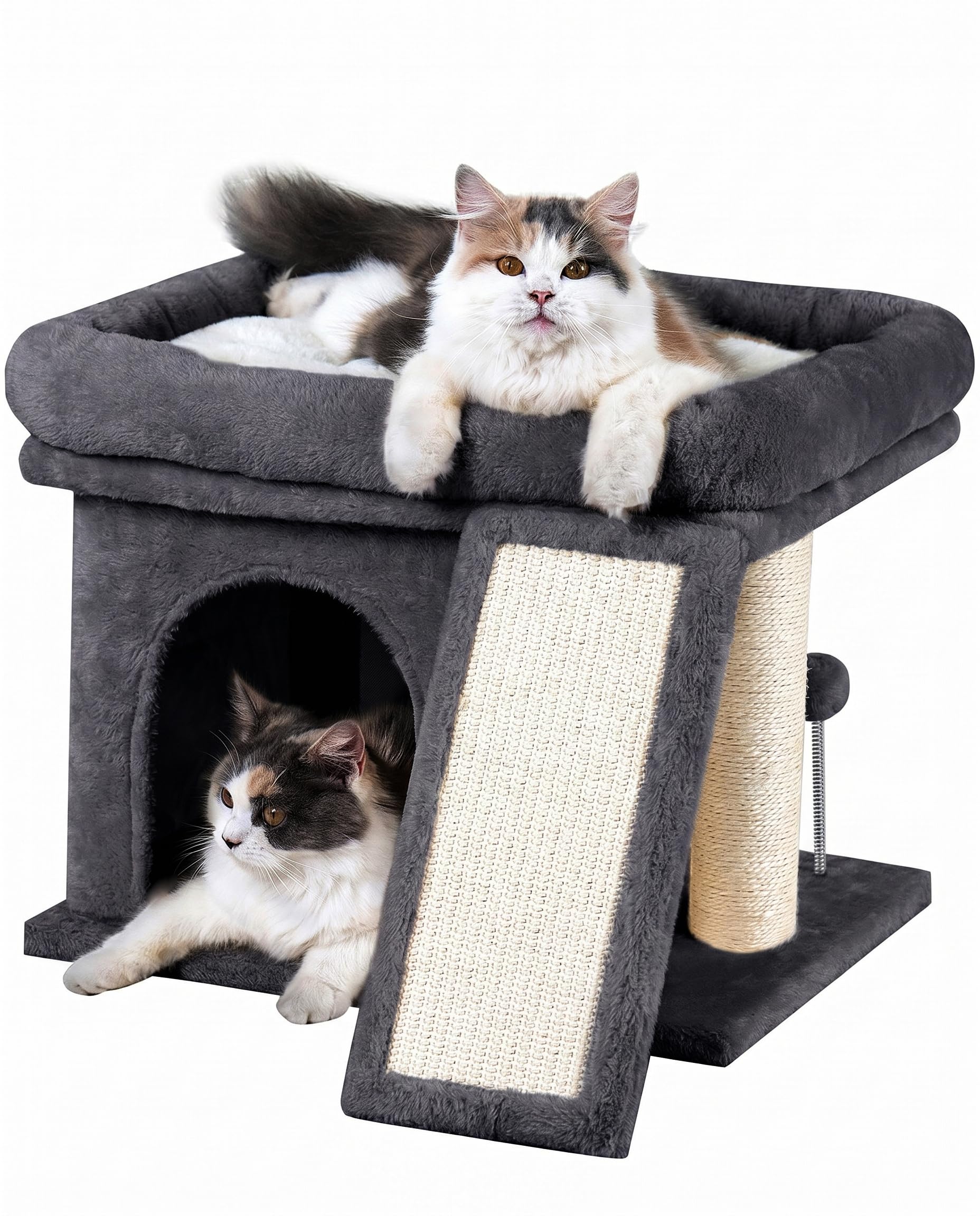 Aechonow Cat Tree for Large Cats, 14Inch Cat Tree Tower with Scratching Post, 20x16.5Inch Perch Bed for Adult Senior Cats, Removable Washable Mat, Dark Gray