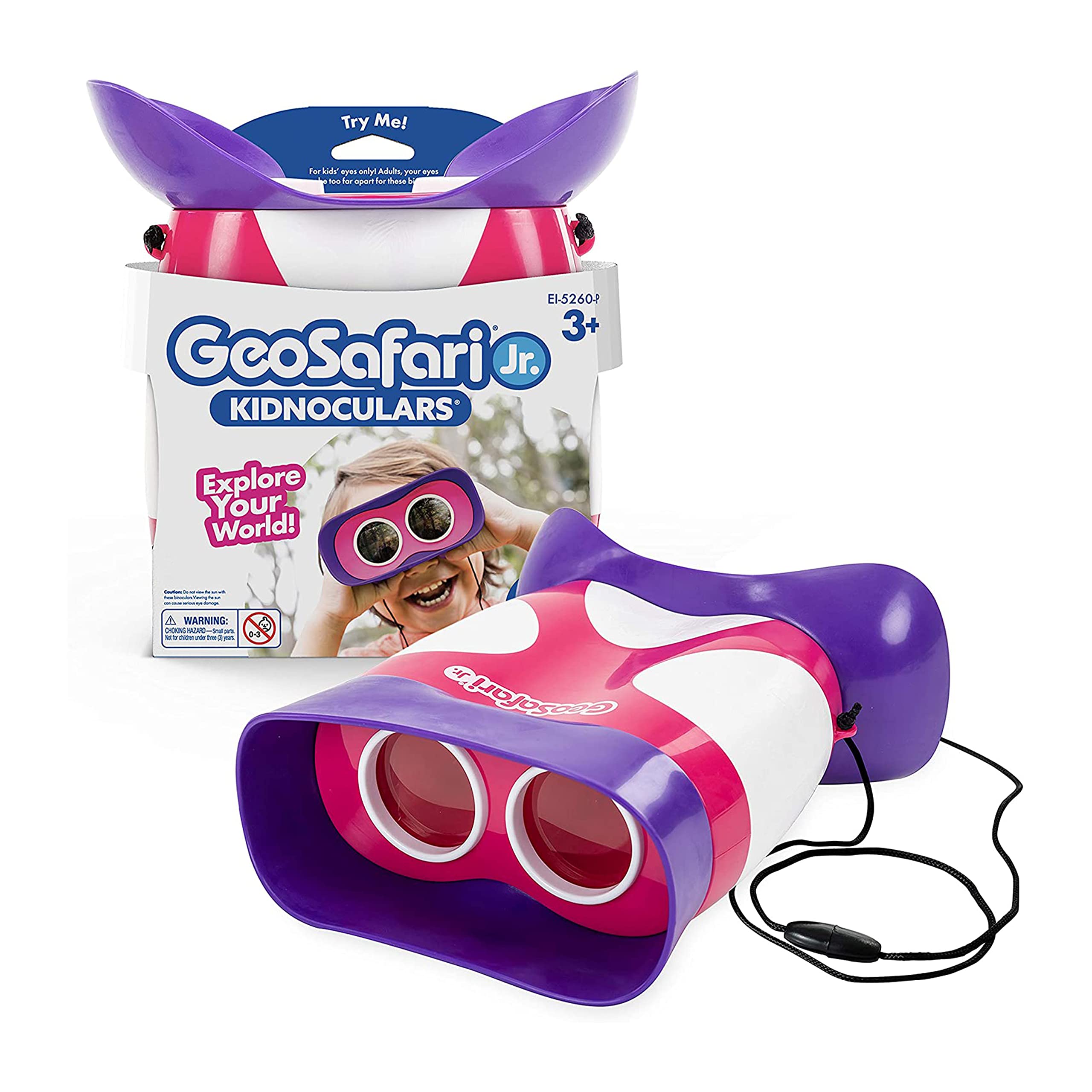 Educational Insights GeoSafari Kidnoculars Pink - Toy Binoculars for Kids, Outdoor Toys for Kids Ages 4-8, Toddler Camping and Nature Toys, Lightweight Binoculars with Neck Strap, Bird Watching Gear