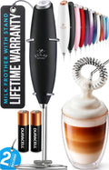 Zulay Kitchen Powerful Milk Frother Wand With 2 Duracell Batteries - Ultra Fast Handheld Drink Mixer - Electric Whisk Foam Maker for Coffee, Lattes, Cappuccino, Matcha, Hot Chocolate & Creamer - Black