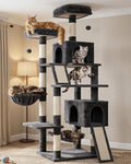 Gitelsnour Cat Tree for Indoor Cats, 71'' (180cm) Multi-Level Cat Tower for Large Adult, Sturdy Cat Tree House with 2 Scratching Boards 7 Posts, 2 Plush Perches/Condos, Hammock, Smoky Gray GCT032G