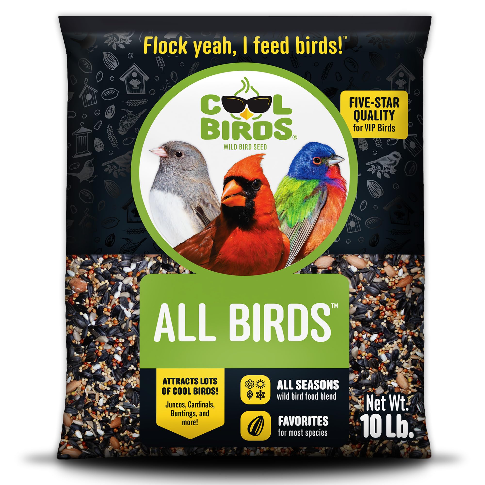 Cool Birds All Birds Wild Bird Seed – 10 lb. Classic Blend with Black Oil Sunflower, White Millet, Safflower, Peanuts & Sunflower Hearts – Balanced Bird Food for Outside Feeders