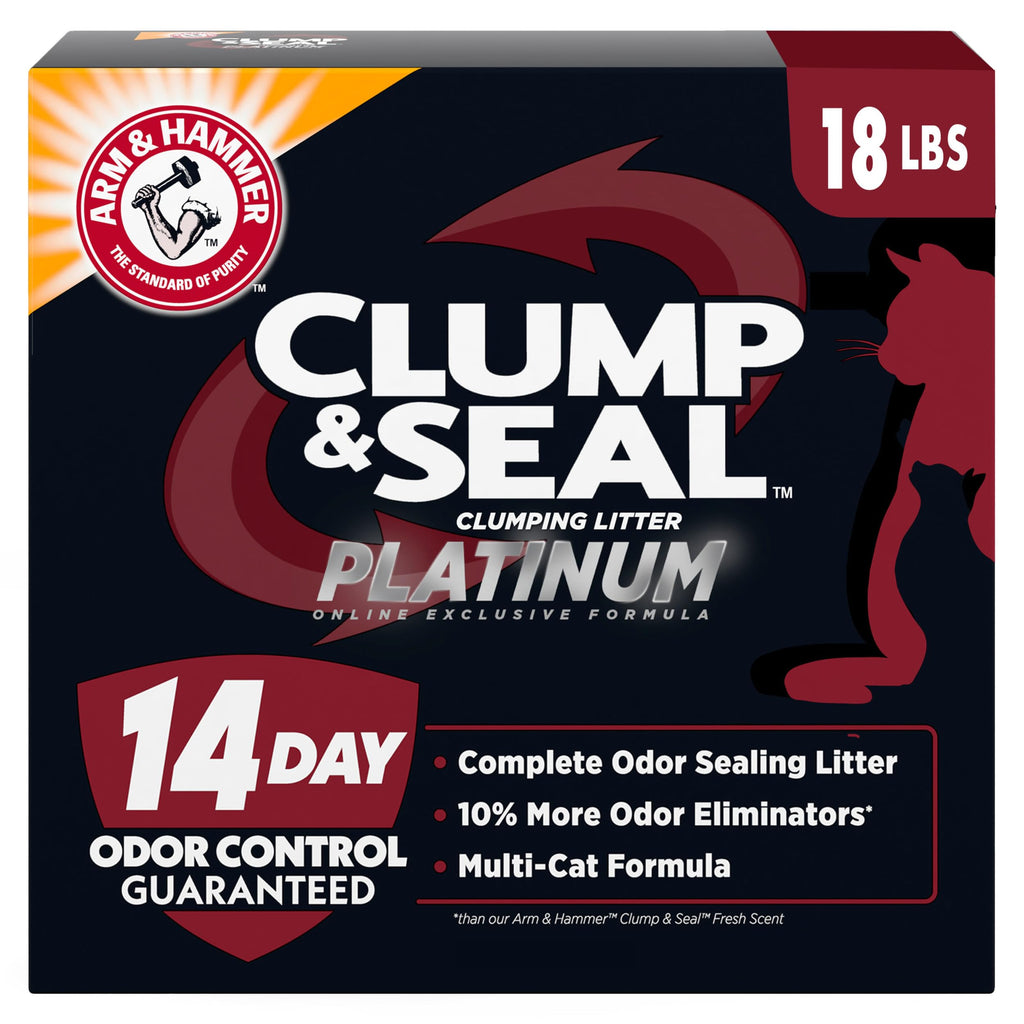 ARM & Hammer Clump & Seal Platinum Cat Litter, Multi-Cat Clumping Litter Forms Rock-Hard Clumps, Powerful Odor Eliminators with Baking Soda, 14-Day Odor Control, 18 lbs