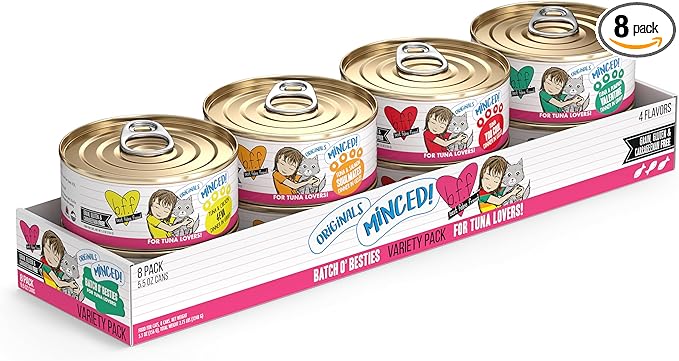 Weruva BFF Minced Natural Wet Cat Food, Batch O Besties Variety Pack, 5.5oz Can, Pack of 8