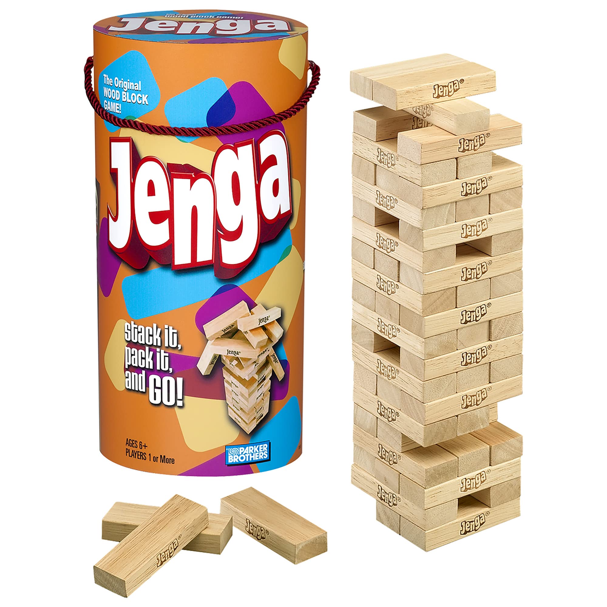 Hasbro Gaming Jenga Wooden Blocks Stacking Tumbling Tower Game | Party Games for Kids & Families | Stocking Stuffers | Ages 6+ ( Exclusive)