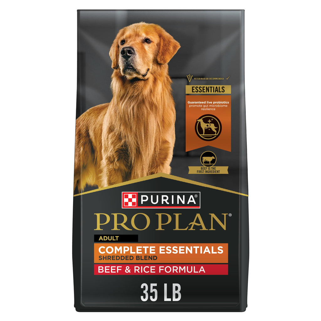 Purina Pro Plan Complete Essentials Shredded Blend Beef and Rice Dog Food Dry Formula with Probiotics for Dogs - 35 lb. Bag