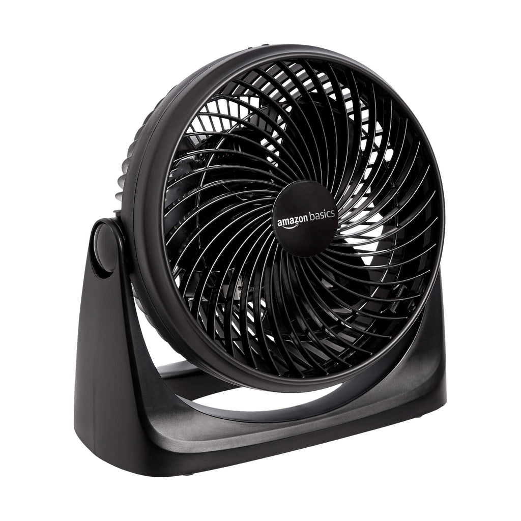 Basics Air Circulator Desk Fan for Bedroom, Home and Office, 90-Degree Tilt Head, 3 Speed Settings, Cooling, 35 Watts, Black, 11.1"W x 6.3"D x 10.9"H