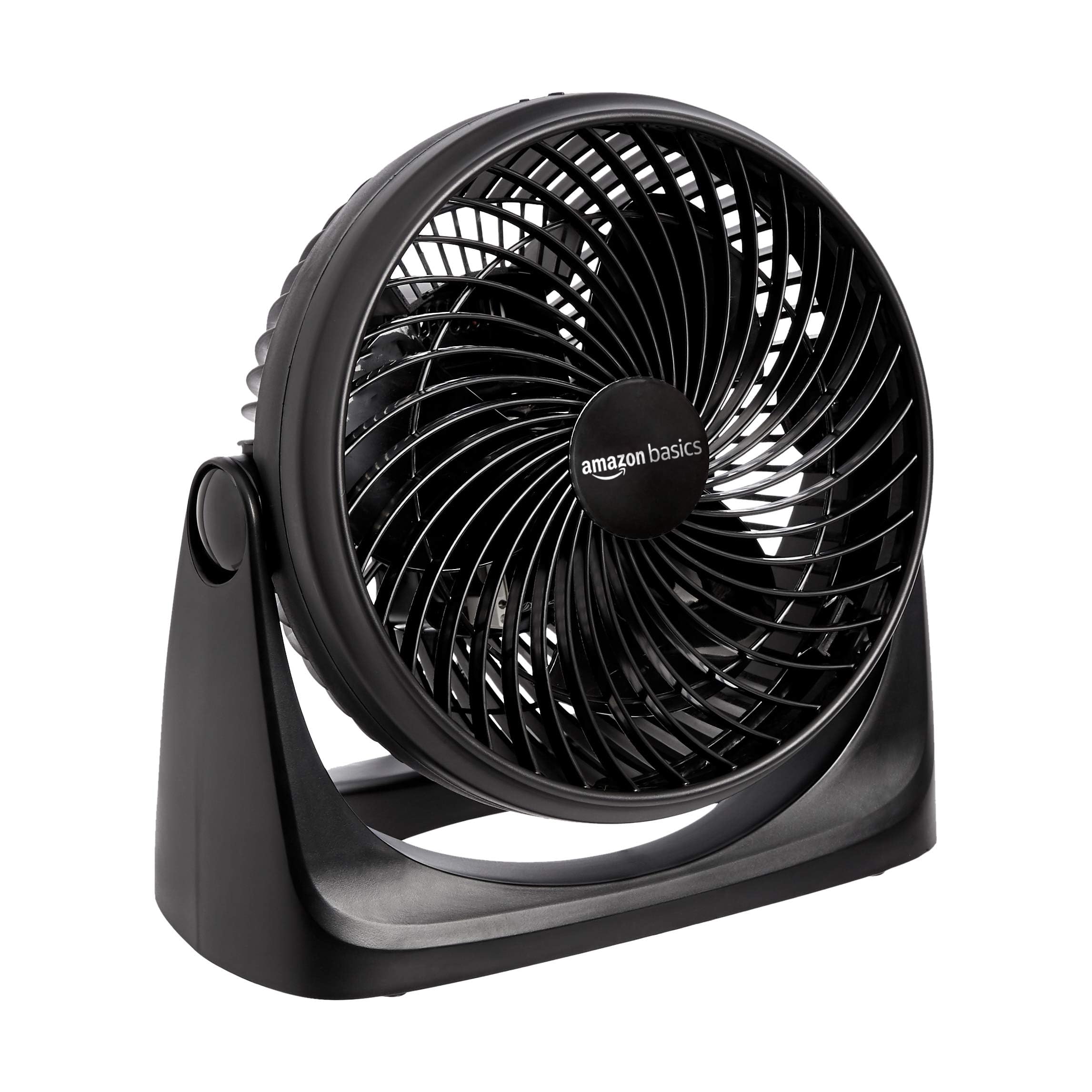 Basics Air Circulator Desk Fan for Bedroom, Home and Office, 90-Degree Tilt Head, 3 Speed Settings, Cooling, 35 Watts, Black, 11.1"W x 6.3"D x 10.9"H