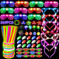 MIBOTE 269Pcs Led Light Up Toys Party Favors Glow in the Dark Party Supplies for Kid/Adults with Light Up Glasses,Headband,Rings,Bracelets,100 Glow Sticks Bulk Party Pack DIY Glow Neon Party Supplies