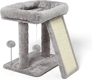 17.1-inch Small Cat Tree Tower with Scratching Post for Indoor Cats,Light Grey