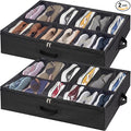 Lifewit Under Bed Shoe Storage Organizer 2 Pack(12 Shoes Cells), 4.3 Inches Profile Fabric Shoes Container Box with Clear Cover, Foldable Storage Bag with 2 Handles, Fits 12 to 24 Pairs