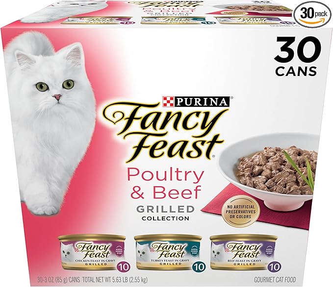 Purina Fancy Feast Grilled Wet Cat Food Poultry and Beef Collection Wet Cat Food Variety Pack - (Pack of 30) 3 oz. Cans