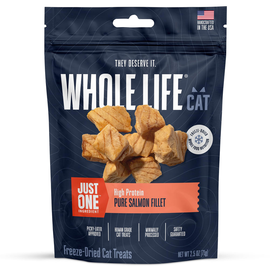 Whole Life Cat Just One Salmon Freeze Dried Cat Treats - Human Grade High Protein Food, Healthy Training Snacks, Freeze Dried Salmon Food Toppers, USA Made Natural Treats - 2.5 oz (Pack of 1)