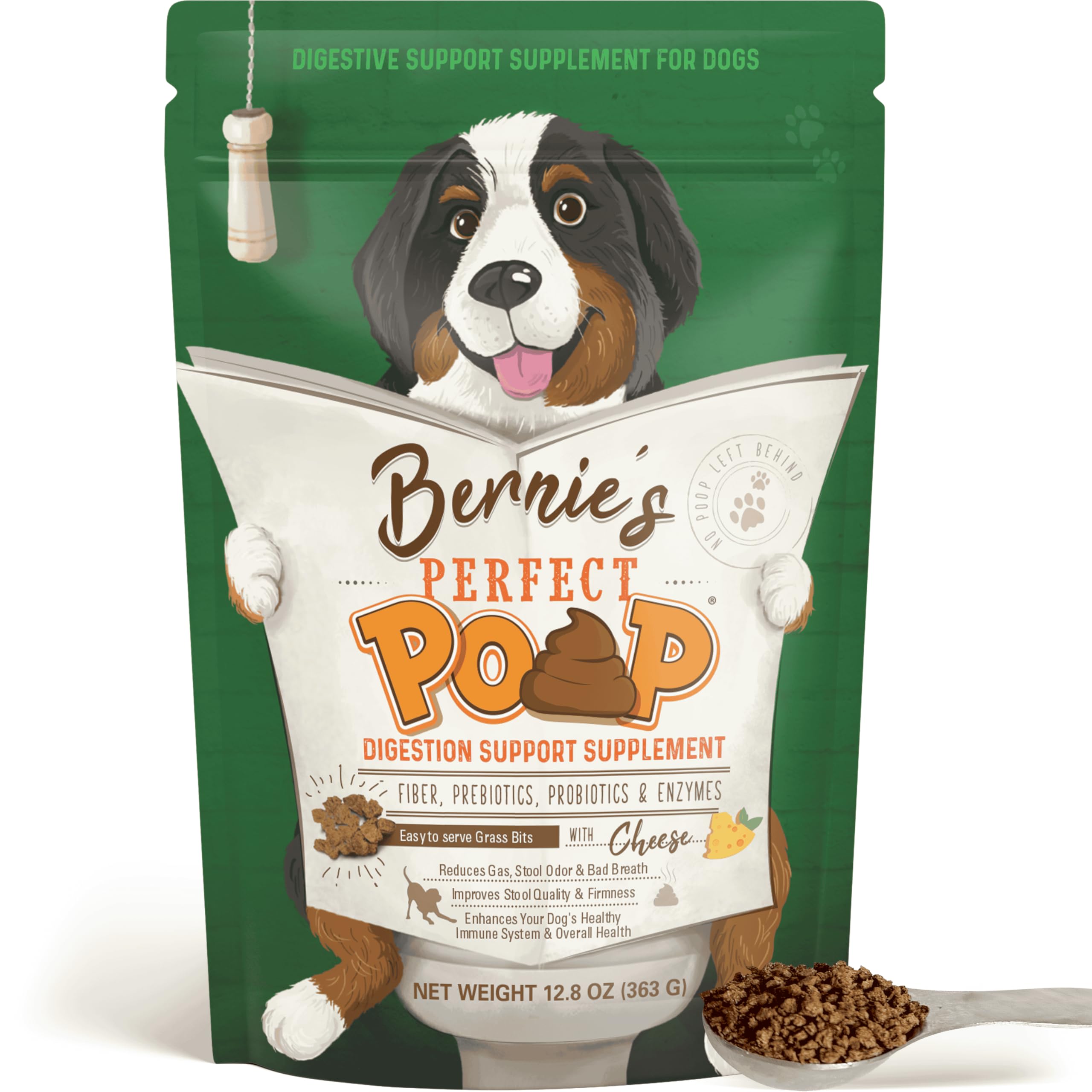 Perfect Poop Digestion & General Health Supplement for Dogs: Fiber, Prebiotics, Probiotics & Enzymes Relieve Digestive Conditions, Optimize Stool, and Improve Health (Cheddar Cheese, 12.8 oz)