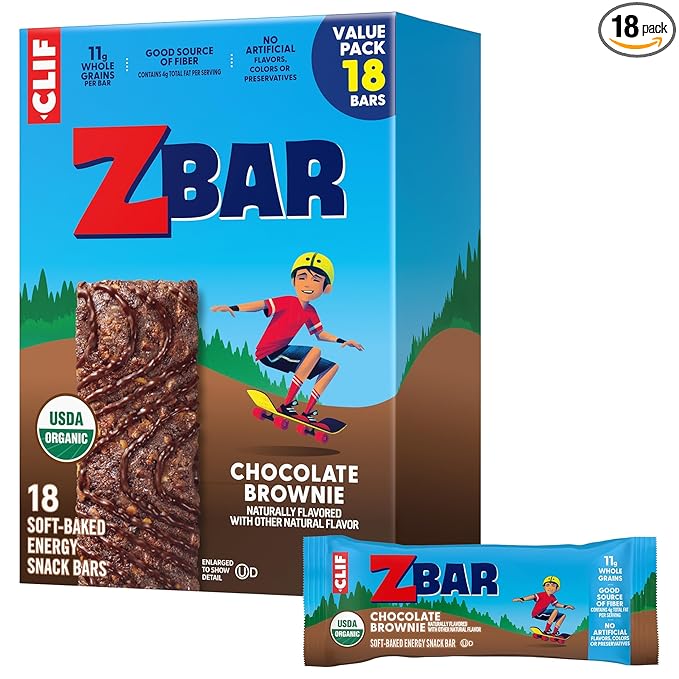 Zbar - Chocolate Brownie - Soft-Baked Energy Snack Bars - Non-GMO - 11g Whole Grains - USDA Organic Granola Bars - Snacks for Kids (18 Pack)