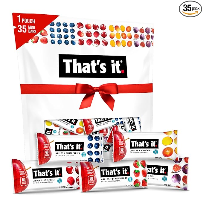 That's it. Mini Fruit Bars (Variety 35 Pack) No Sugar Plant-Based, Vegan & Gluten Free, Breakfast Bar, Paleo, for Children, Non GMO, Fiber (7 Blueberry, 7 Cherry, 7 Fig, 7 Mango, 7 Strawberry)