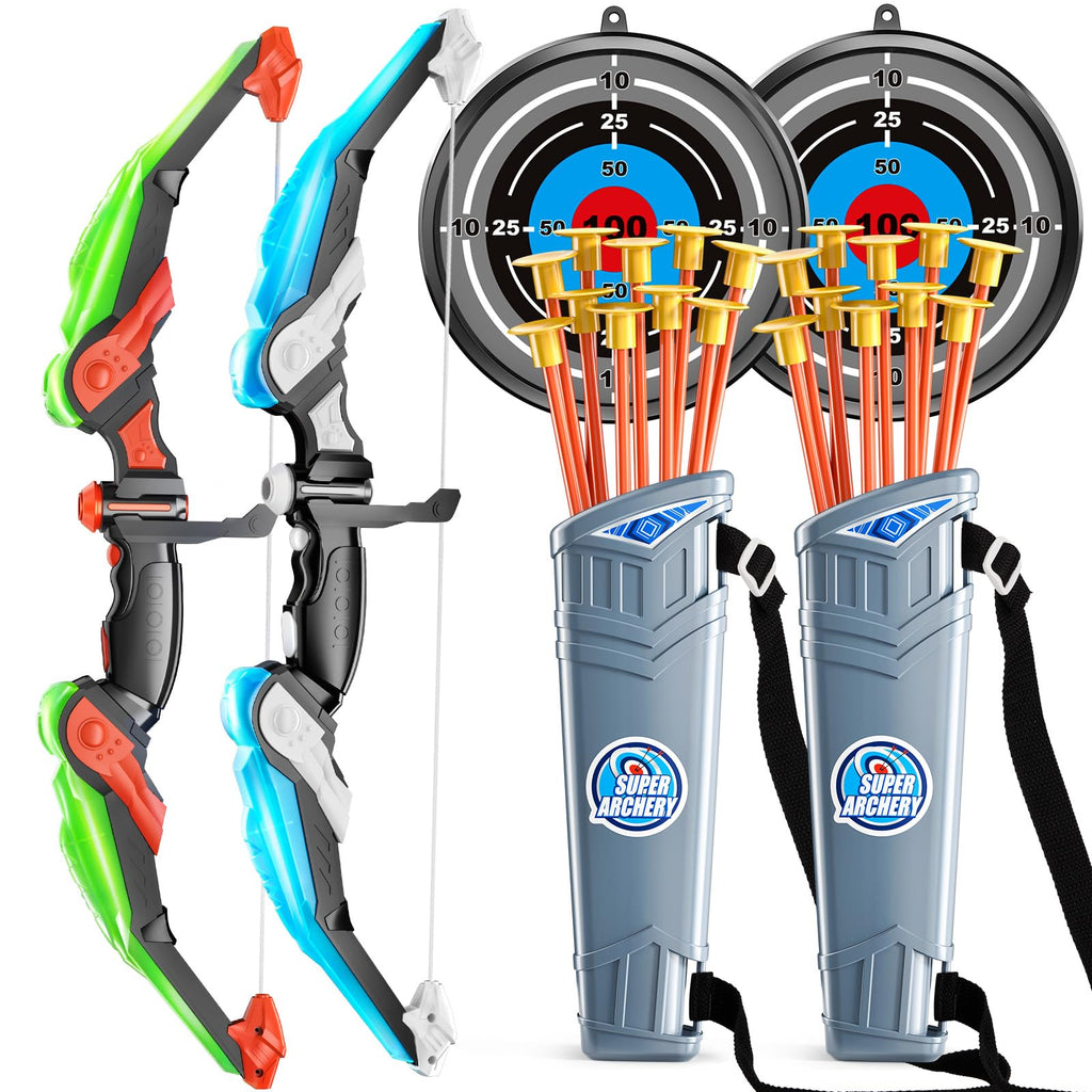 TEMI Bow and Arrow Set for Kids - Archery Toy Set - LED Light Up with Suction Cup Arrows, Target & Quiver, Indoor and Outdoor Toys for Children Boys Girls
