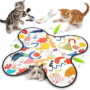 Interactive Cat Toys for Indoor Cats–Rechargeable Automatic Hide and Seek Kittens Toy with Moving Wand Feathers,Fluttering Butterfly,Real Mouse Squeaky,Motion Activated for Exercise & Bored Adult Cats