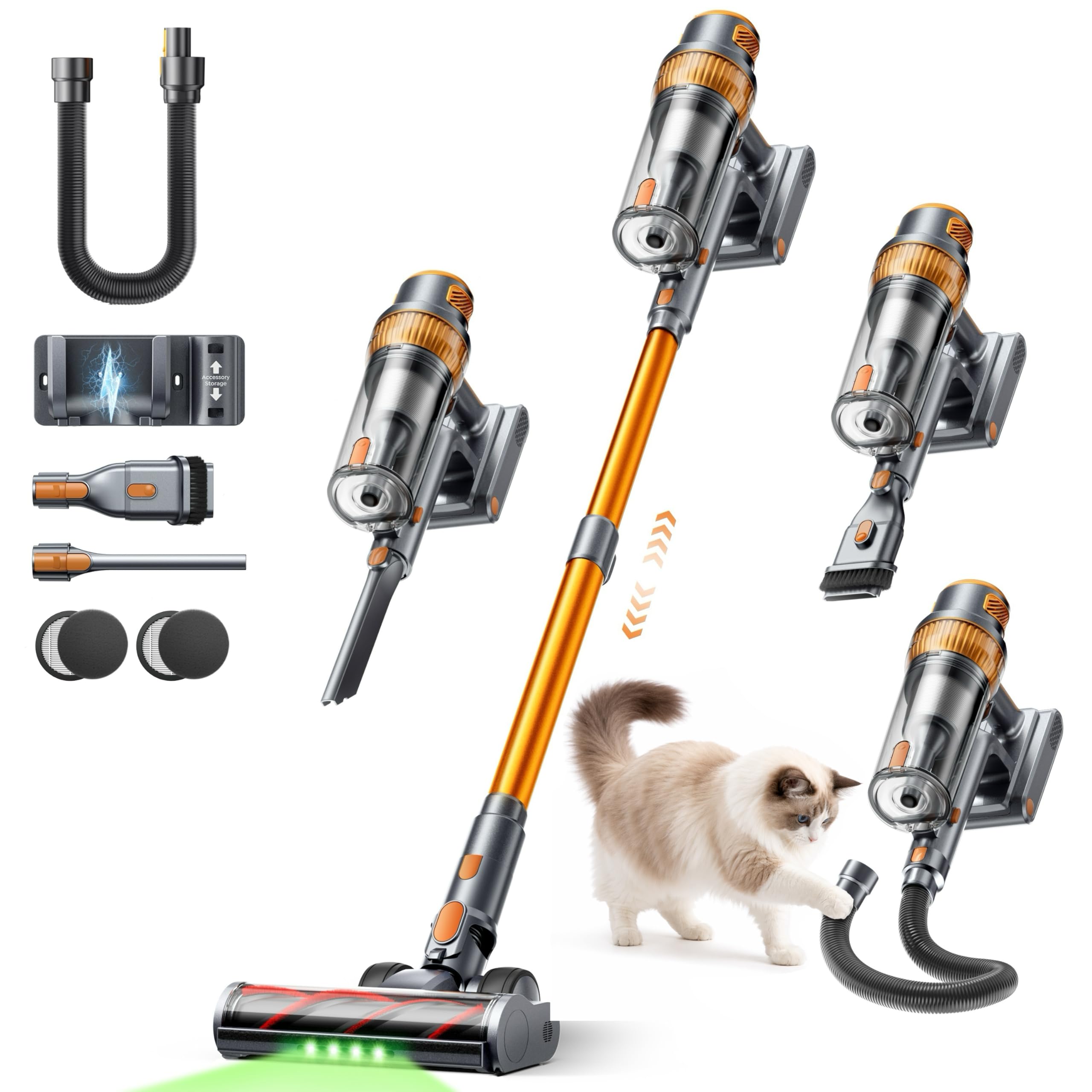 Cordless Vacuum Cleaner, 55KPa 650W 70Mins Stick Vacuum Cleaners for Home, Self-Standing Handheld Vacuum with 3.3Ft Extendable Hose, LED Touch Screen for Pet Hair/Floor/Carpet