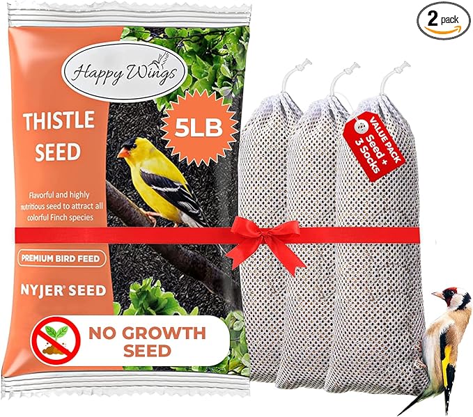 Happy Wings Nyjer/Thistle Seeds with Empty Sock for Wild Bird Food - 5 Pounds I No Grow Seed