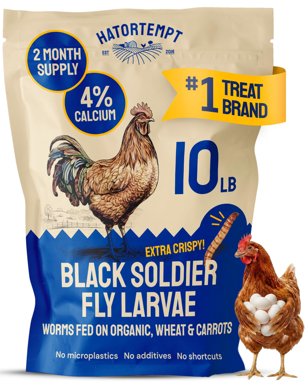 Hatortempt 10lb Dried Black Soldier Fly Larvae - More Calcium Than Mealworms for Chickens - High Protein Chicken Feed Treats for Laying Hens, Wild Birds and Duck Food