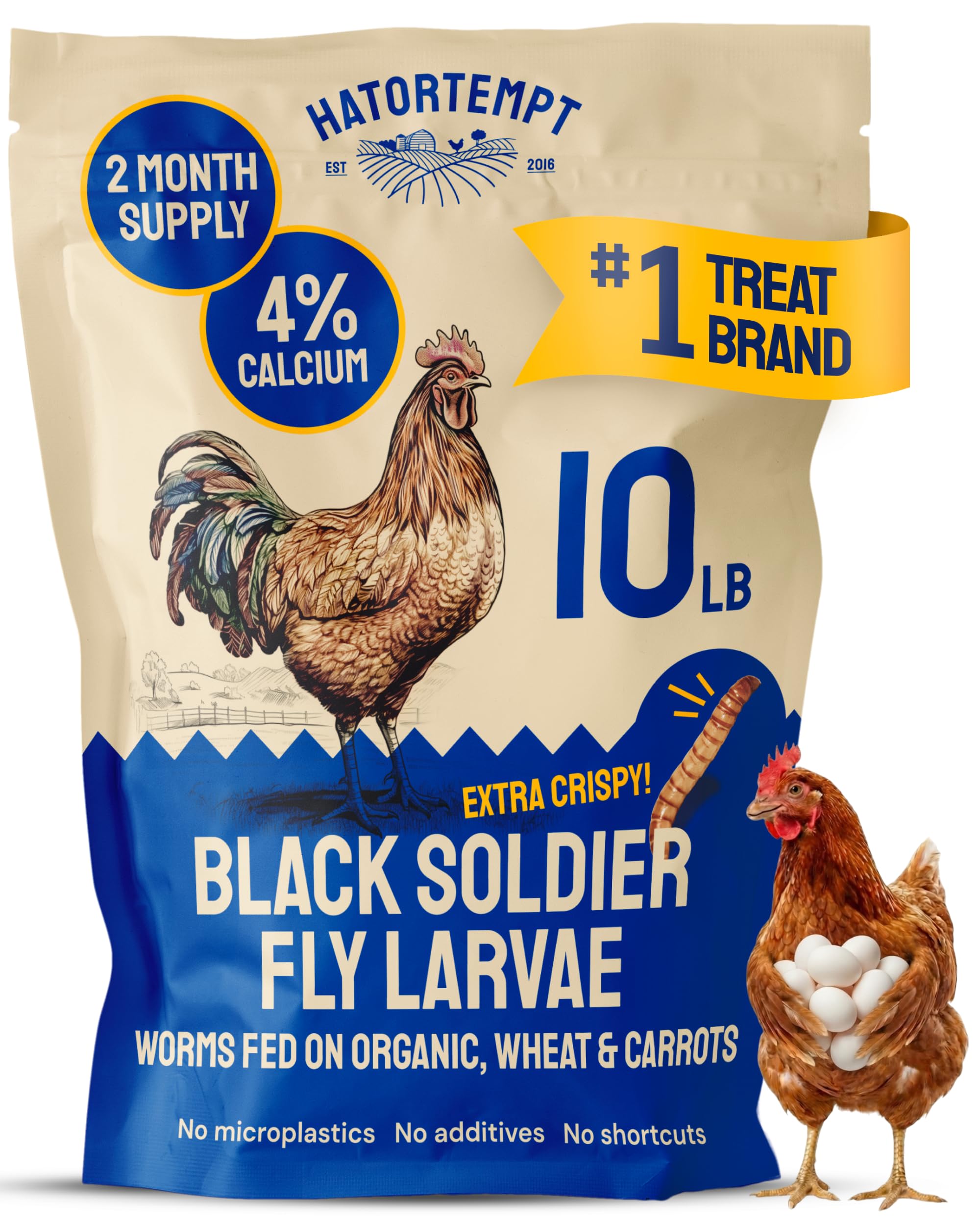 Hatortempt 10lb Dried Black Soldier Fly Larvae - More Calcium Than Mealworms for Chickens - High Protein Chicken Feed Treats for Laying Hens, Wild Birds and Duck Food