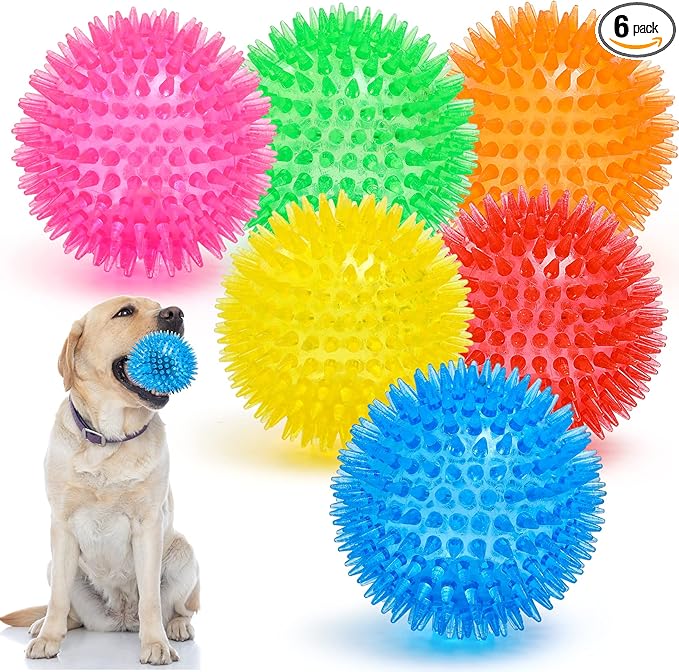 VITEVER 3.5” Squeaky Dog Toy Balls (6 Colors) Puppy Chew Toys for Teething, BPA Free Non-Toxic, Spikey Dog Balls for Medium, Large & Small Dogs, Durable Toys for Aggressive Chewers