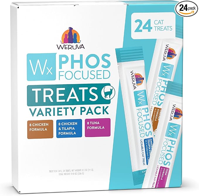 Weruva Wx Phos Focused, Lickable Cat Treats Variety Pack, 0.5oz Tube, Pack of 24