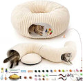 Cat Tunnel Bed with 40 Pcs Interactive Cat Toys, Cat Tube with Kitten Toys for Indoor Kittens, Collapsible Play Tunnel, White