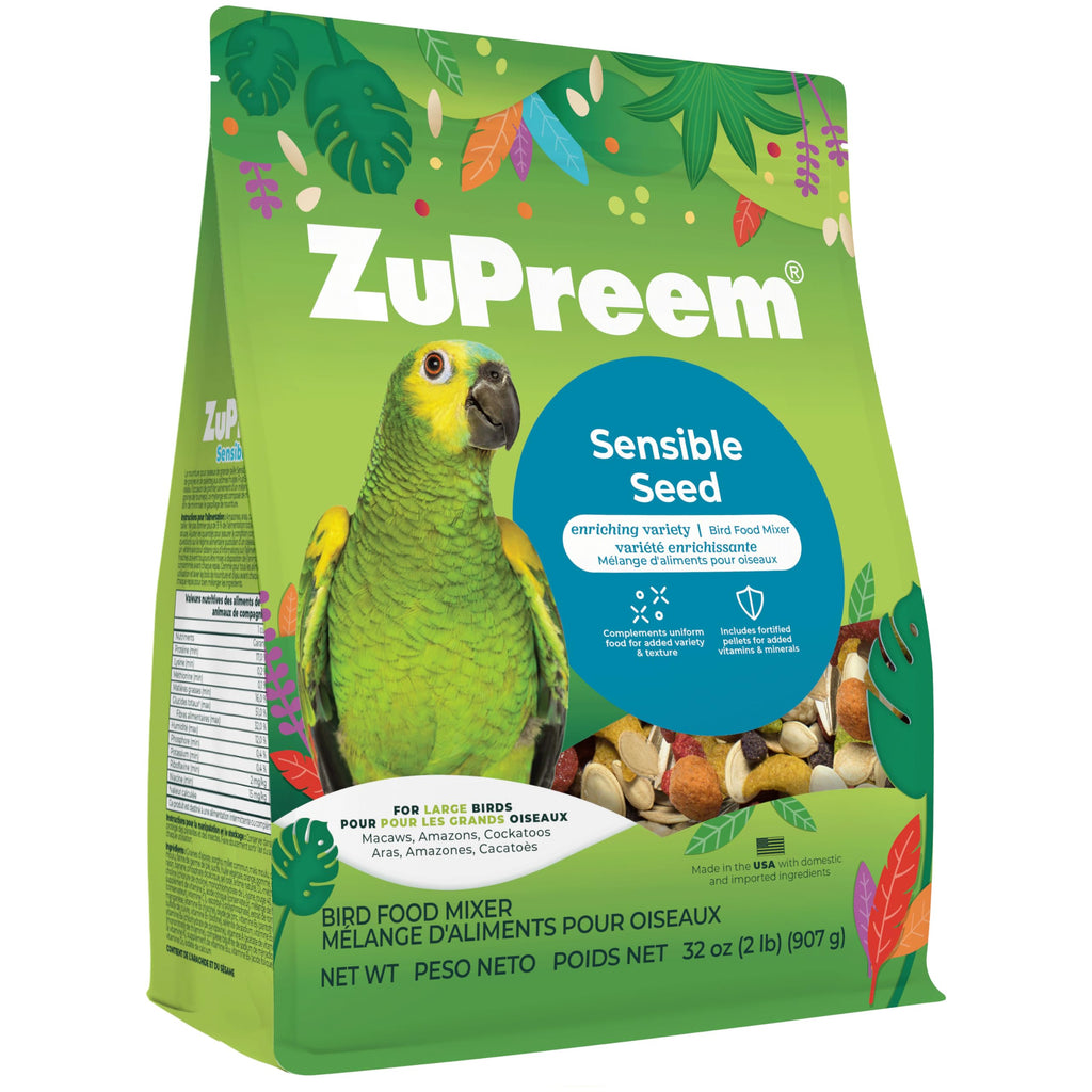 ZuPreem Sensible Seed Bird Food, , Cockatoo, Macaw, Bird Seed and Pellets Blend, ZuPreem Feed Mixer Topper, Enriching Variety, Made in USA, Macaw Food, (Large, 2 lb bag)