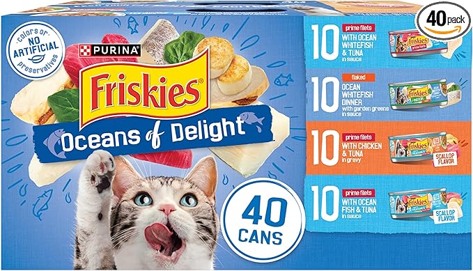 Purina Friskies Wet Cat Food Variety Pack, Oceans of Delight Flaked and  Filets - (Pack of 40) 5.5 oz. Cans