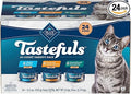 Blue Buffalo Tastefuls Wet Cat Food Paté Variety Pack, Made with Natural Ingredients, Chicken, Turkey & Chicken, Ocean Fish & Tuna Entrées, 5.5-oz Cans (24 Count, 8 of Each)