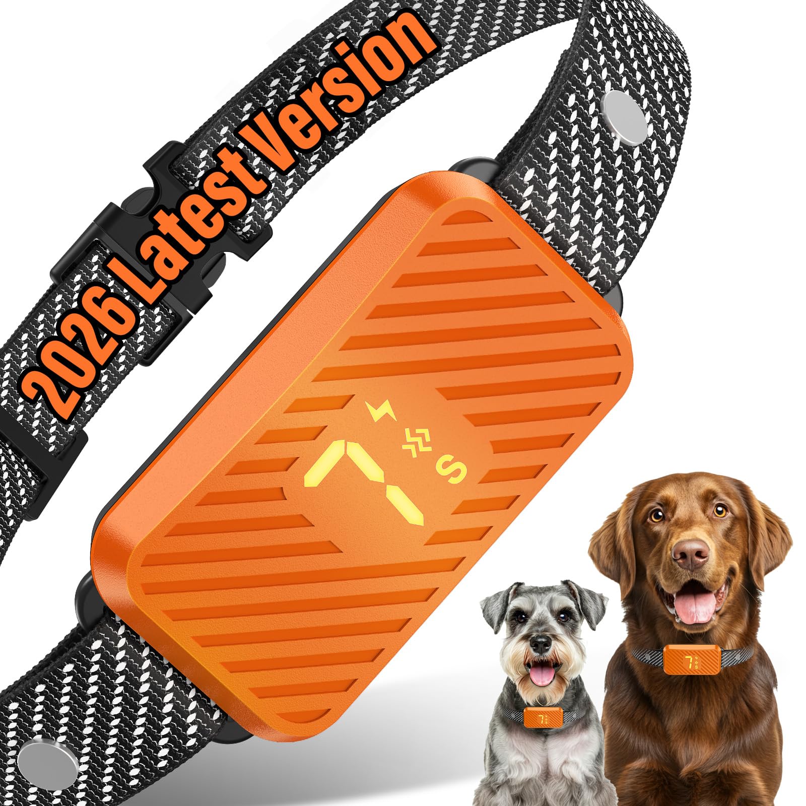 Dog Bark Collar for Large Medium Small Dogs, Effective No-Bark Collar, Smart Barking Collar, Rechargeable Bark Collar with 7 Sensitivity, 3 Modes, Waterproof, Neon Orange
