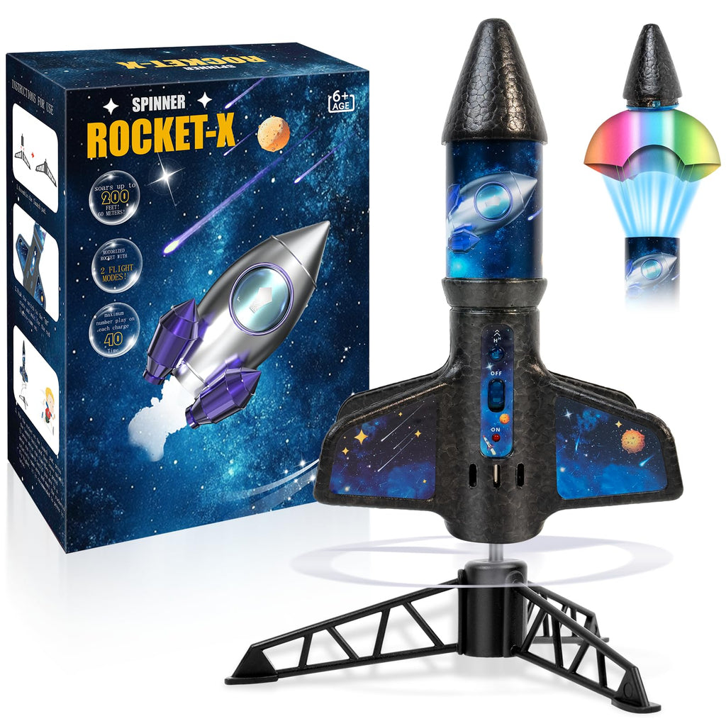 Rocket Launcher for Kids -200 Feet of Flight Altitude, Auto Electric Rocket Toys with Safe Parachute, Outdoor Summer Yard Toys Easter Birthday Gifts for Boys & Girls Age 6 7 9 10 12 8-13 Years Old