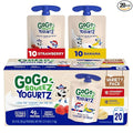 GoGo squeeZ yogurtZ Variety Pack, Strawberry & Banana, 3 oz (Pack of 20), Kids Snacks Made from Real Yogurt and Fruit, No Fridge Needed, Gluten Free, Nut Free, Recloseable Cap, BPA Free Pouches