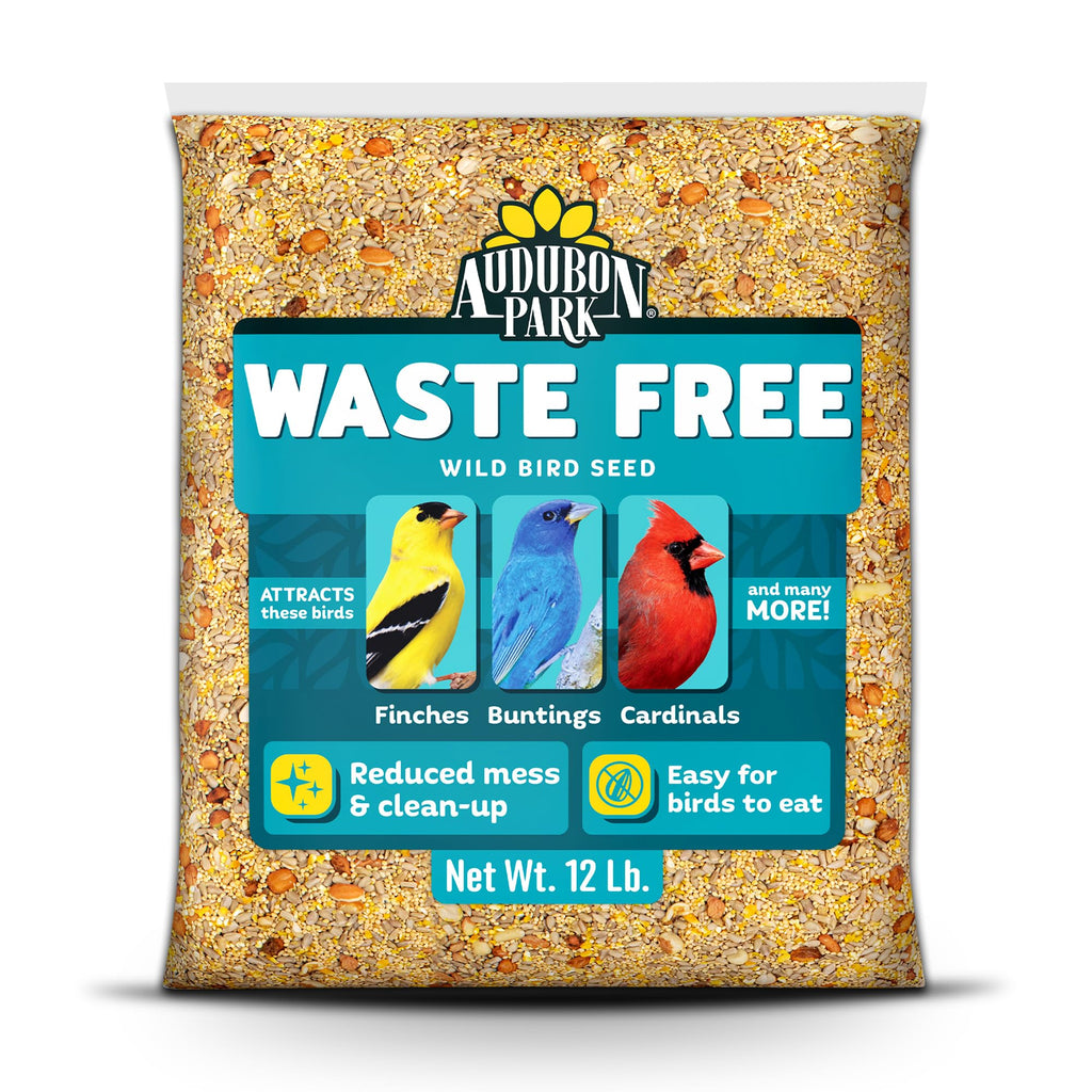 Audubon Park Waste Free Wild Bird Seed – 12 lb. No Mess Blend with Sunflower Hearts & Peanut Pieces – Bird Food for Outside Feeders