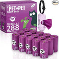 PET N PET Poop Bags for Dogs, 288 Count Lavender Scented Dog Waste Bags with Leash Dispenser, USDA Certified 38% Plant Based & 62% PE Dogs Waste Bag