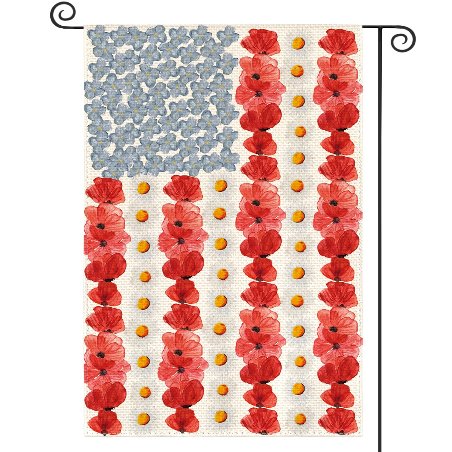 AVOIN colorlife Myosotis Poppy Memorial Day Garden Flag 12x18 Inch Double Sided Outside, Patriotic American Flag Yard Outdoor Decoration