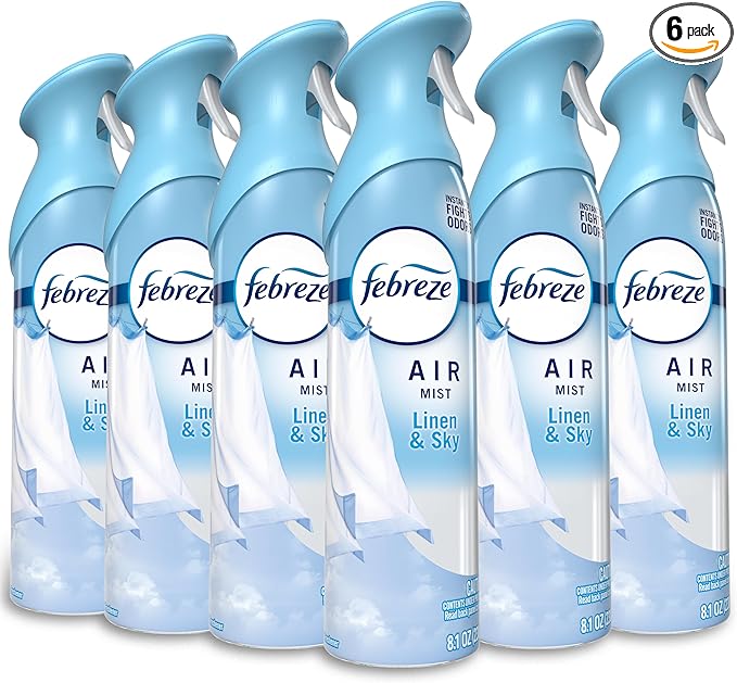 Febreze Air Mist, Air Freshener Spray, Odor Fighting Room Spray, Deodorizer for Home Bathroom Kitchen Office Apartment Dorm Room Classroom, Linen & Sky Scent, 8.1oz (Pack of 6)
