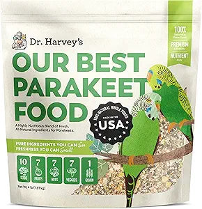 Dr. Harvey's Our Best Parakeet Food, Wholesome Seeds, Nuts, Fruits, and Vegetable Bird Feed for Budgies and Parakeets (4 Pounds/1.81 kg)