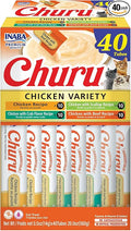 INABA Churu Cat Treats, Lickable, Squeezable Creamy Purée Cat Treat with Green Tea Extract & Taurine, 0.5 Ounces Each Tube, 40 Tubes, Chicken Variety Box