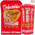 Delectables Squeeze Up Creamy Squeezable Puree, Lickable Wet Cat Treats, Grain Free, No Added Fillers, No By-Products, No Added Preservatives, 0.5 Ounces Tuna & Salmon, 32 Tubes Total