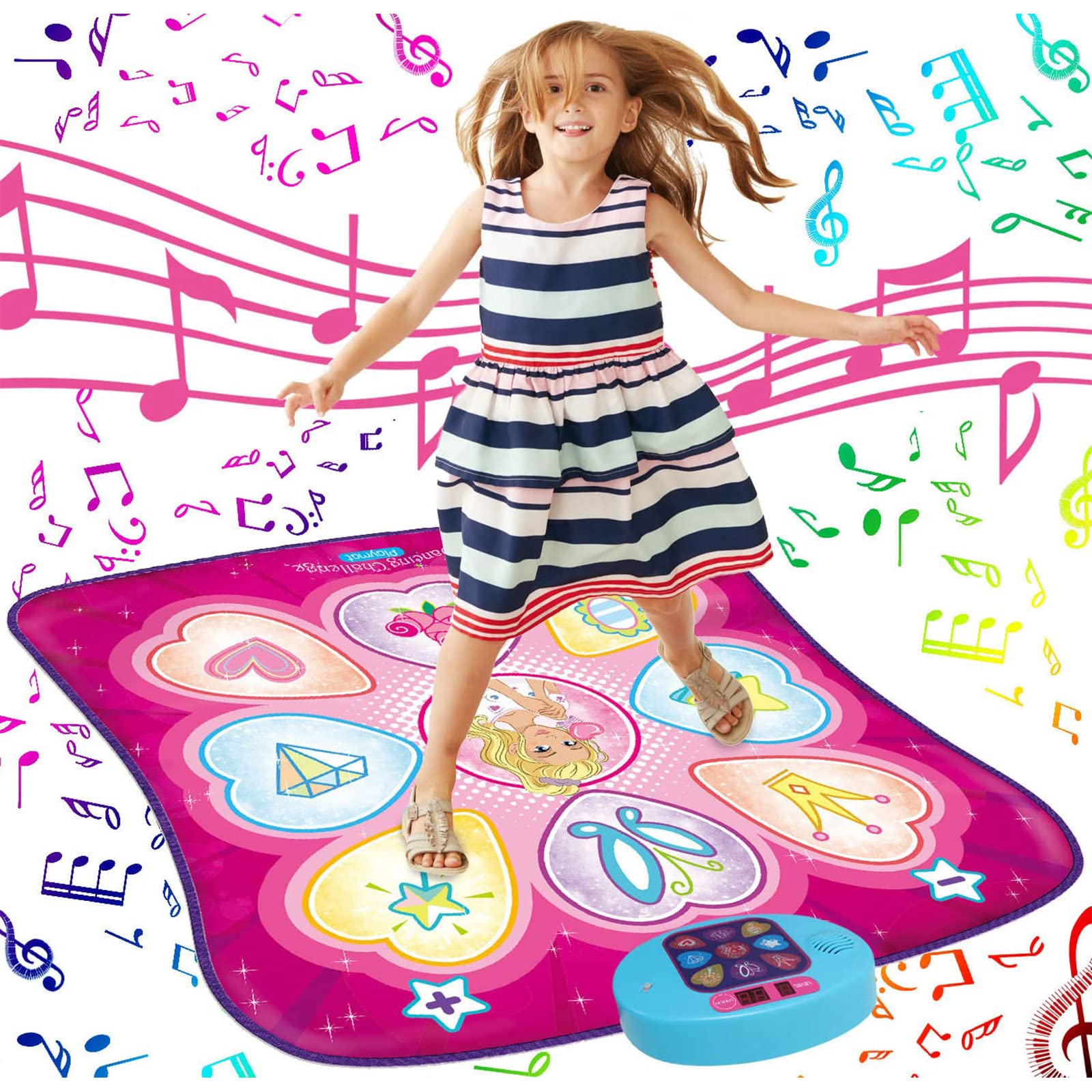 SUNLIN Dance Mat - Rhythm Step Play Mat - Dance Game Toy Pad with LED Lights, Gift for Kids Girls 3-8, Adjustable Volume, Built-in Music, 3 Challenge Levels