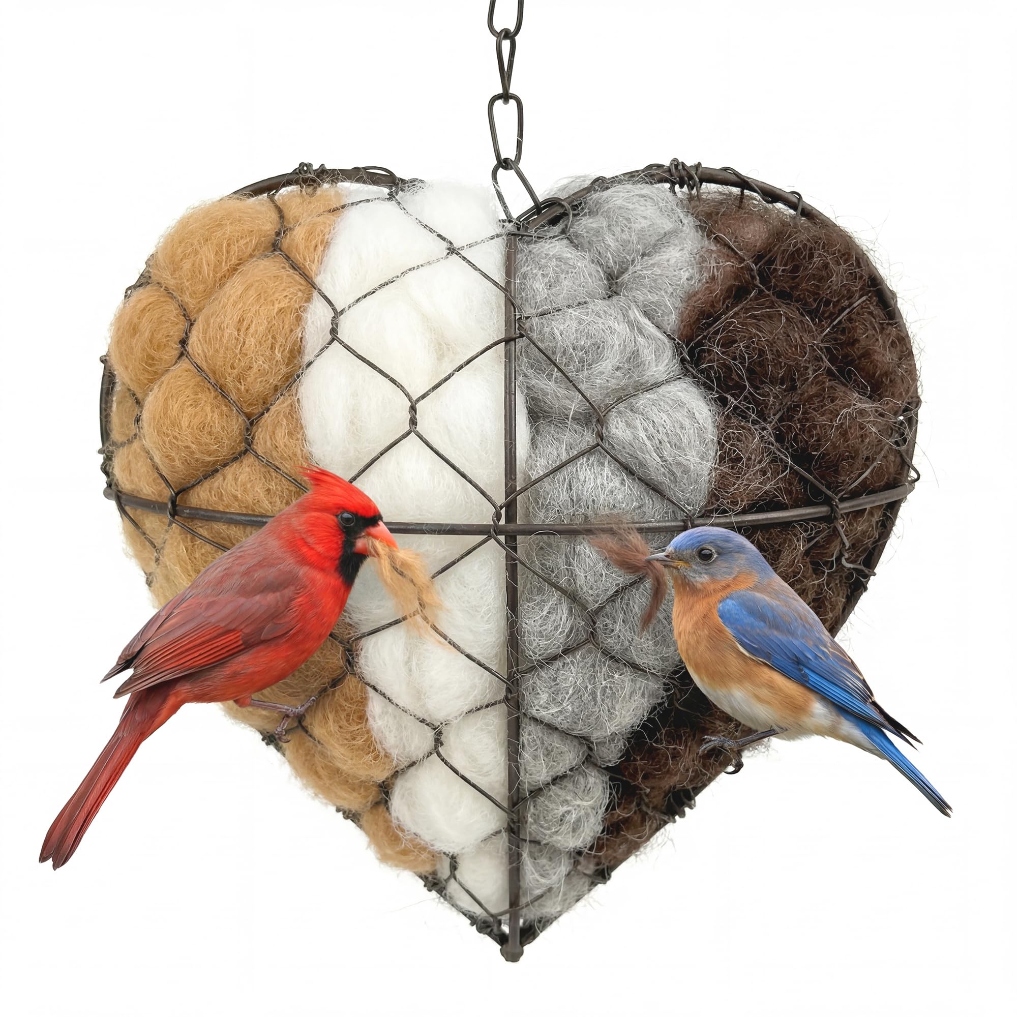 Tiezzi Handmade Alpaca Fiber Bird Nesting Heart, Refillable Bird Nesting Material Holder for Wild Birds & Hummingbirds, Outdoor Garden Decor Gift for Bird Lovers