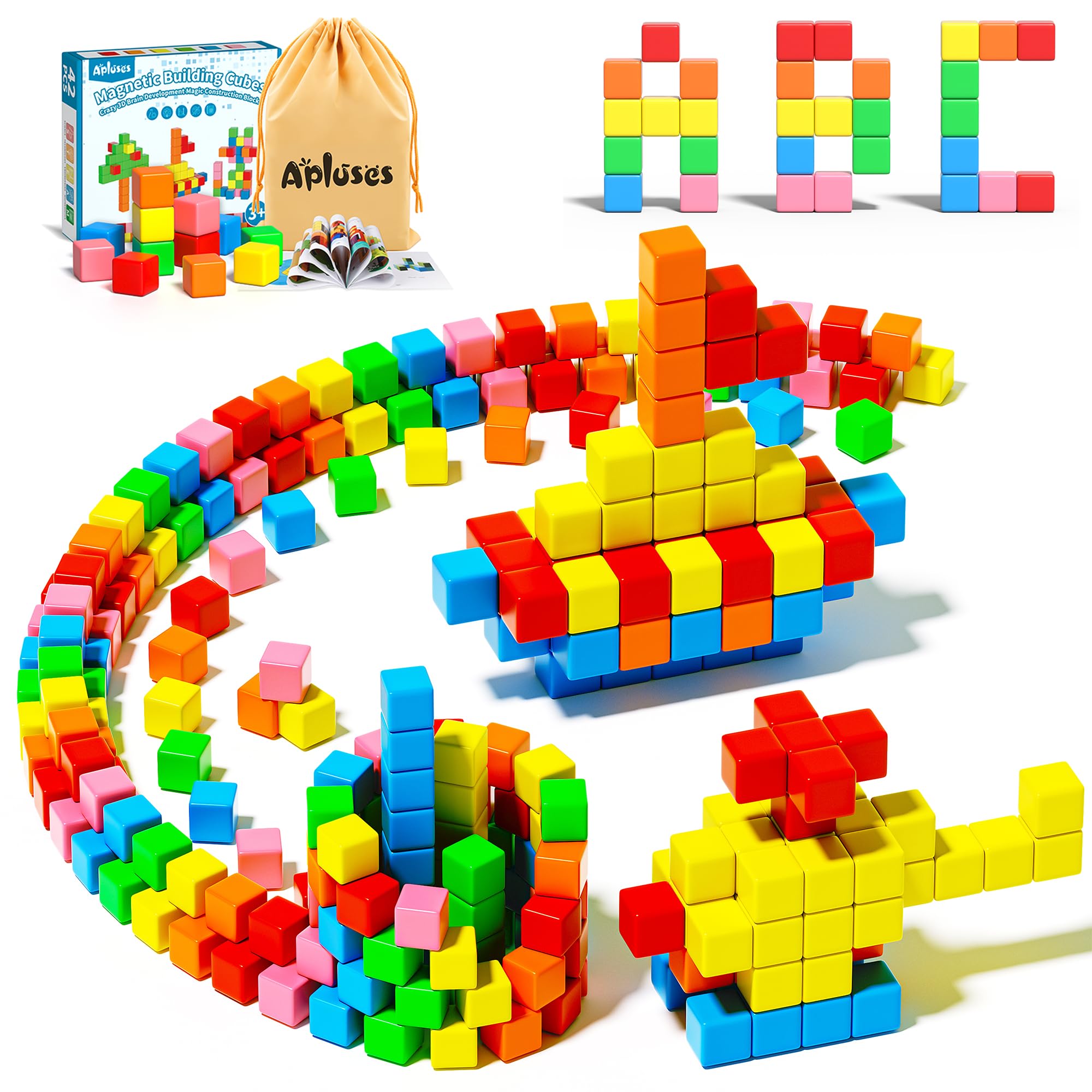 Apluses 42PCS Magnetic Blocks, Gifts for 3 4 5 6 Year Old, Magnet Building Blocks for Toddlers, Girls & Boys, Sensory - Montessori - Autism - Magnetic Toys for Kids Ages 3-5 4-8