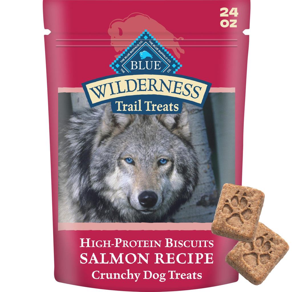 Blue Buffalo Wilderness Trail Treats Crunchy Dog Biscuits, Grain-Free and High-Protein Dog Treats Made with Natural Ingredients, Salmon Recipe 24-oz Bag
